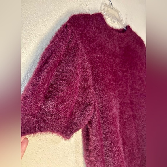 CeCe WOMEN'S SHORT-SLEEVE MOCK-NECK EYELASH SWEATER IN WINE XL - Picture 3 of 9